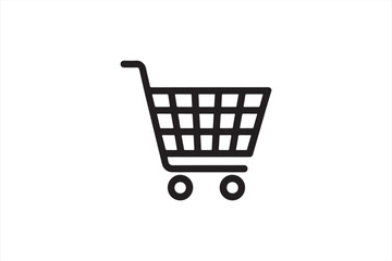 Simple Black and White Shopping Cart Icon, Minimalist Design for Retail and E-commerce