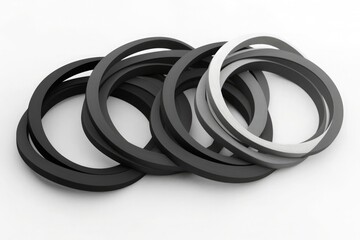 A pile of black rubber  on a white background, 3D rendering illustration
