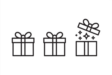 Black and White Gift Box Icons with Sparkle Effect, Present Animation for Celebration