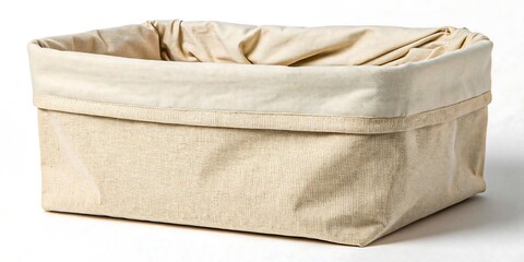 Obraz premium Beige fabric storage basket with soft lining and rectangular shape isolated on white background 