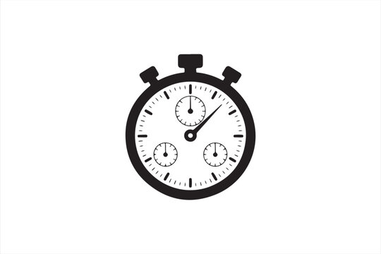Black and White Stopwatch Icon, Classic Timer Design with Three Dials, Vector Illustration