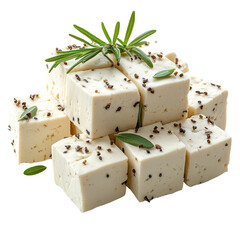 Tofu cubes isolated on transparent background.