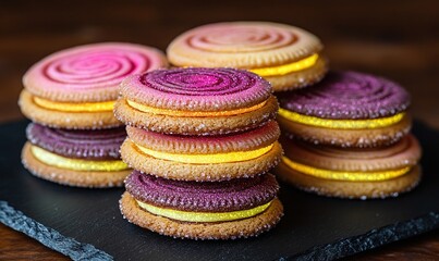 Colorful Stacked Cookies with Cream Filling