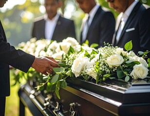 Funeral service with floral tributes