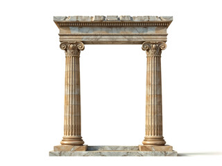 Classic ancient Greek stone arch with two columns and detailed capitals on marble base. Generative AI