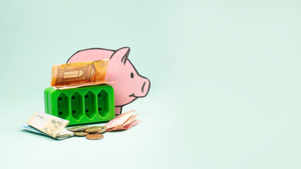 Electric power outlet, Euro money banknotes, expensive electricity costs, increase price, energy...