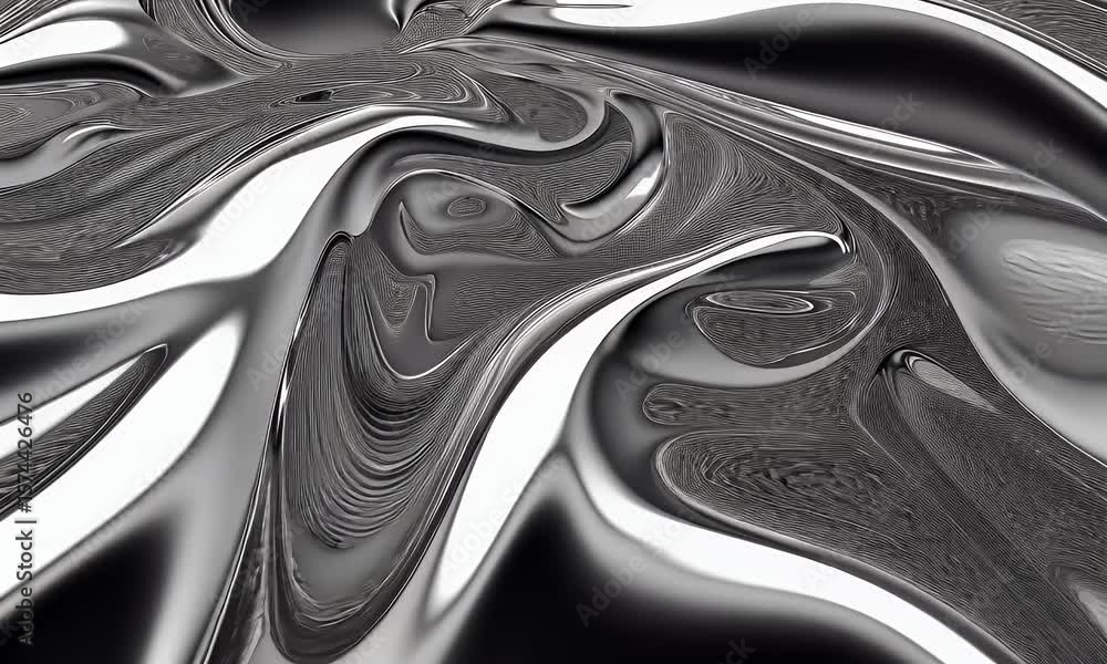 Poster a close-up of the silver liquid texture, with a metallic sheen and smooth curves creating an abstrac