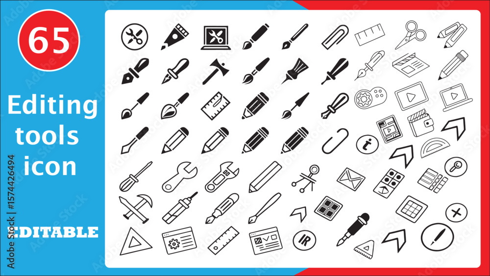 Poster collection of essential editing tools and interface elements for digital design