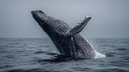 Fototapeta premium A giant whale breaching the surface of the ocean