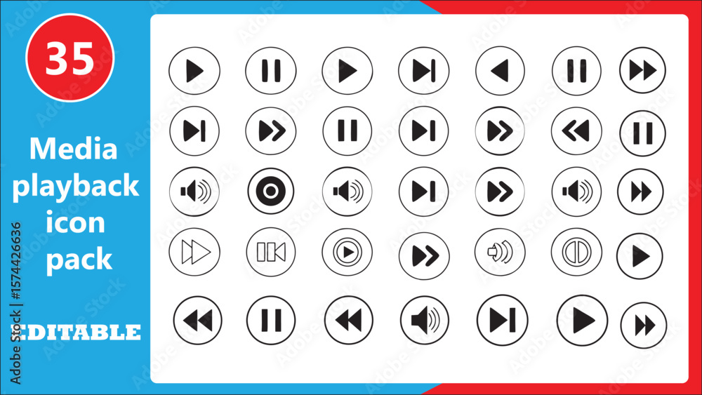 Poster collection of modern media playback controls and navigation icons