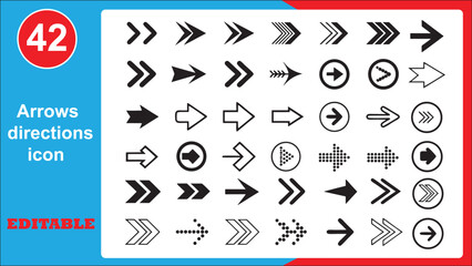 Collection of diverse arrow icons indicating direction and movement for design projects