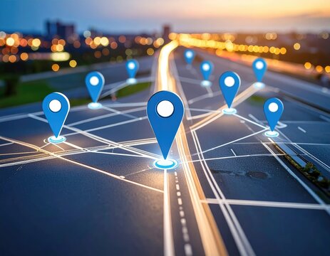 City road map with GPS markers