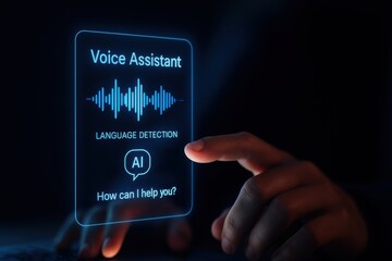 AI Voice Assistant Interface with Language Detection and Real-Time Response Technology on Virtual Screen
