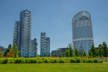 Skyscraper with trees on the terrace