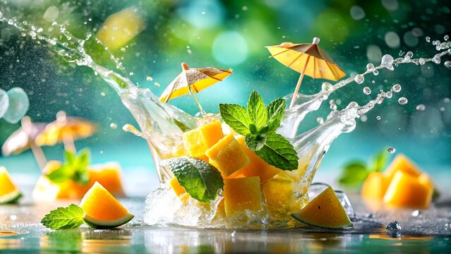 Refreshing Summer Drink with Mango and Mint Splash