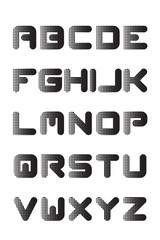 Bold halftone style display font with futuristic curves and rounded edges. Perfect for digital, tech, and cyberpunk visuals. All uppercase letters included.