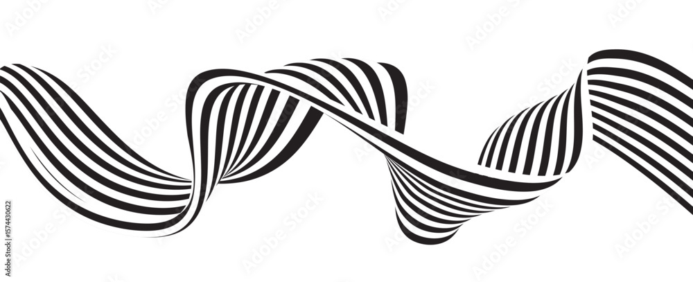Poster black on white abstract perspective line wave stripes with 3d dimensional effect isolated on white.v