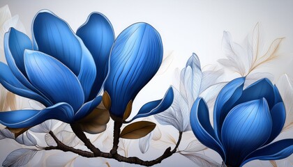 stunning blue magnolia flower illustration