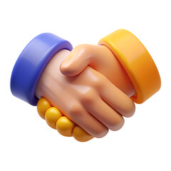 3d cartoon hands shaking with blue and yellow cuffs on black background handshake greeting