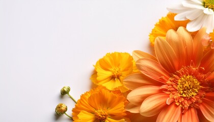 white background with orange and yellow flowers