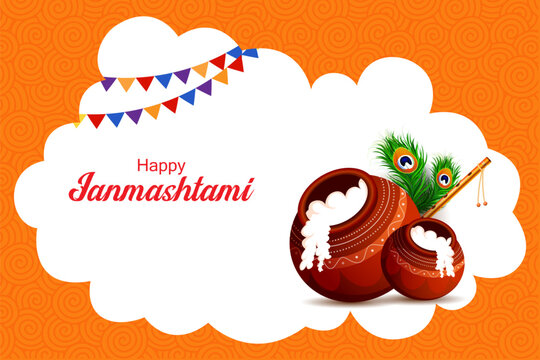 vector illustration of Happy Krishna Janmashtami Dahi Handi meaning cream and pot Indian festival celebration background
