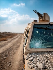 Cracked Glass on Deserted Military Transport
