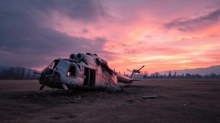 Military Chopper Crash Site at Sunset