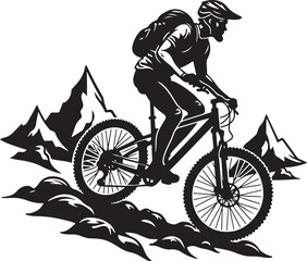 Obraz premium Bold Cyclist Silhouette on Mountain Path.