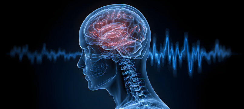 Male head with brain activity - Brain waves - X ray 3D EEG illustration