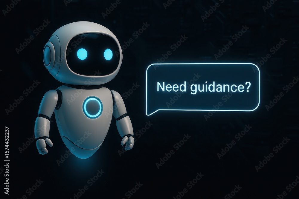 Aufkleber a futuristic ai robot, glowing with intelligence, extends an invitation for assistance. this image r