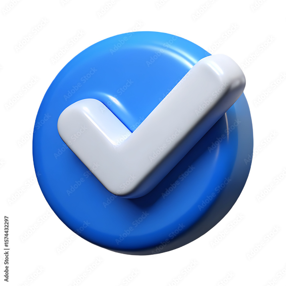 Poster 3d render of a blue circle with a white check mark symbol check symbol approval correct