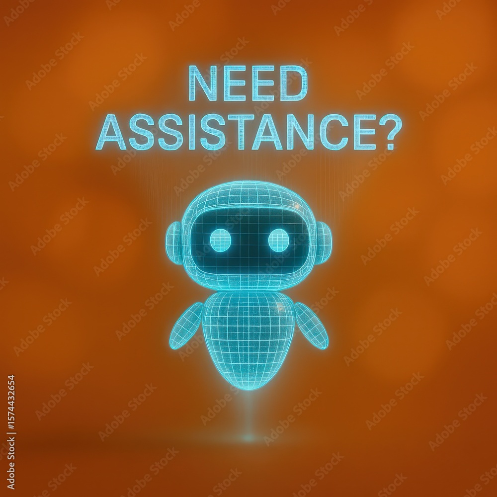 Poster a futuristic digital robot with the words 