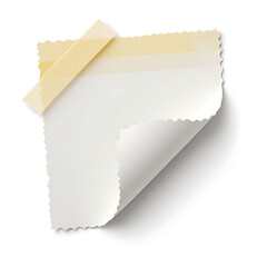Sticky note with adhesive backing partially peeled on white background  