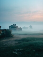 Foggy Dawn on Deserted Battlefield