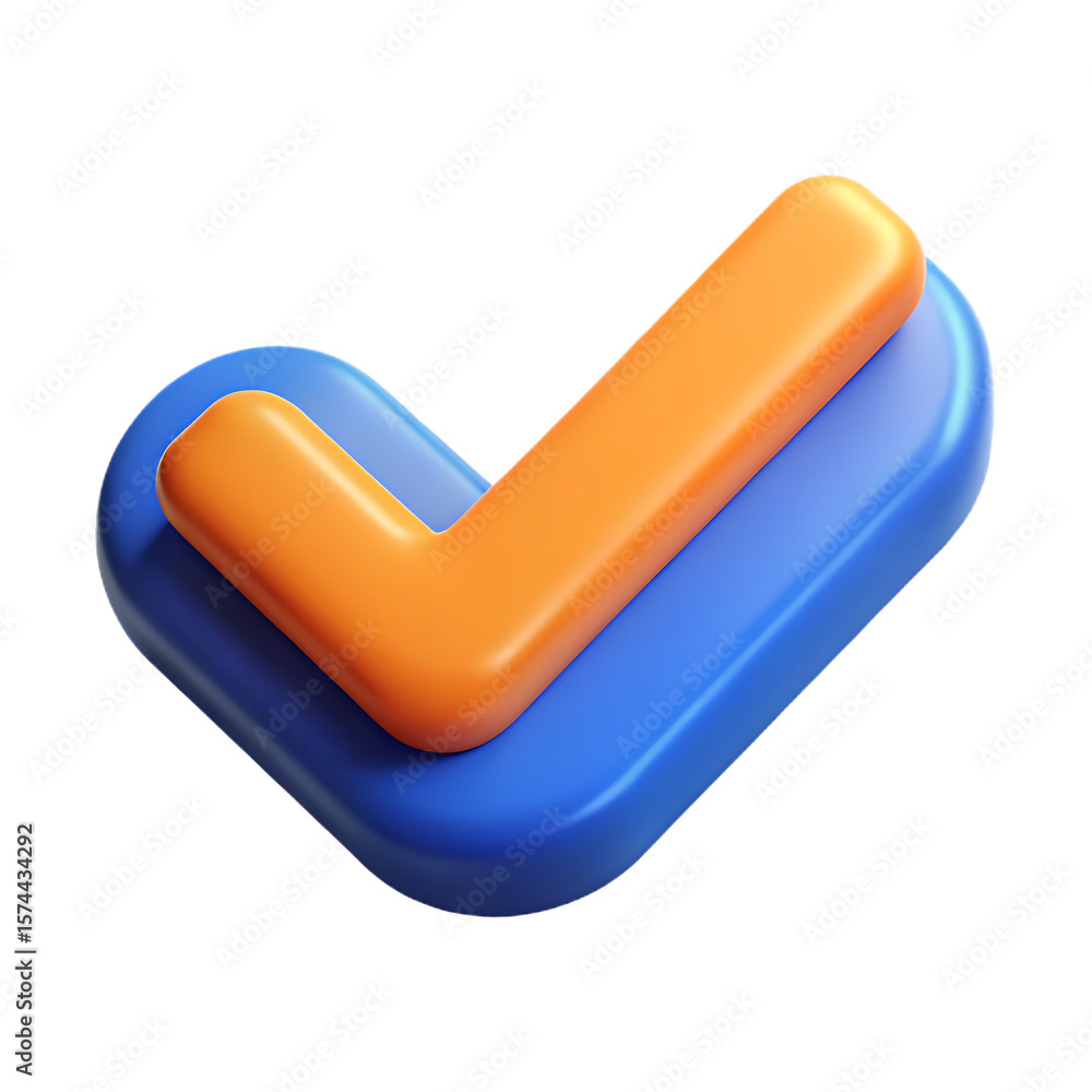 Fototapete 3d rendered blue and orange checkmark symbol with studio lighting on black background check mark tic