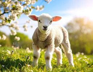 Obraz premium Cute lamb in a spring meadow