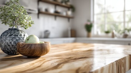 Modern Wooden Kitchen Island with Fruit Bowl

