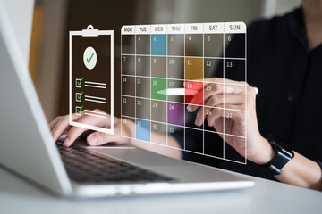 Professional entrepreneur businessman working on calendar schedule planning event deadline reminder...