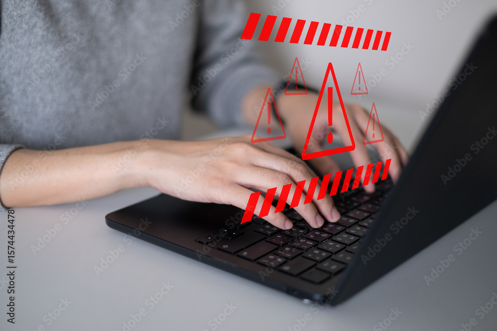Poster system hacked warning alert network virus threat attack online security computer technology concept
