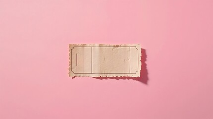 Torn movie ticket stub on pink background with copy space  