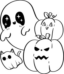 Ghost with Pumpkins Line Art