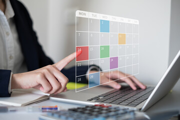 Professional businessman working in office using calendar checklist schedule planning business...