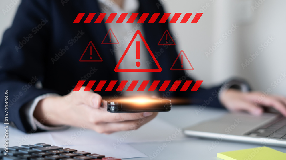 Poster system hacked warning alert network virus threat attack online security computer technology concept