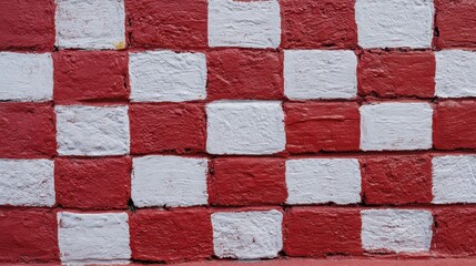 Red and White Checkered Brick Wall Pattern

