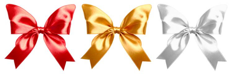 butterfly ribbon bow collection in three colors isolated on white background