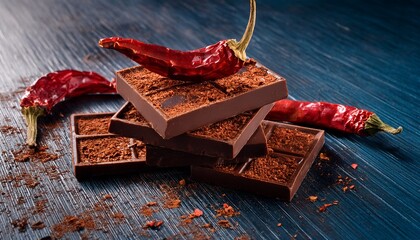 dried red chili peppers atop chocolate bars enhanced with cayenne powder create a unique flavor combination this image of dried red chili peppers showcases their vibrant color and texture