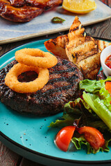 Steaks with seasoning and herbs