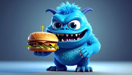 Cartoon monster eating a burger