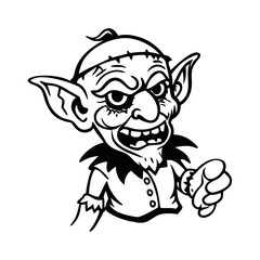 Vintage Goblin Character Black and White Vector Illustration
