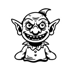 Vintage Goblin Character Black and White Vector Illustration
